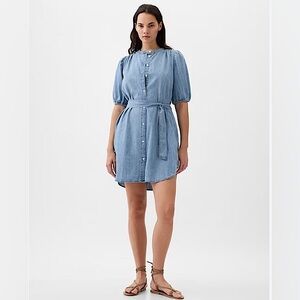 GAP Puff Sleeve Belted Denim Dress